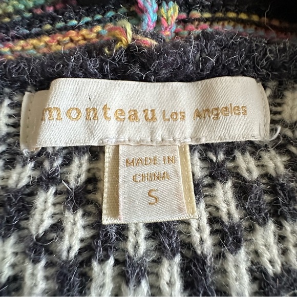 Monteau Los Angeles Sweater Womens S Multi Hooded Open Front Knit Boho Fair Isle - Picture 7 of 8